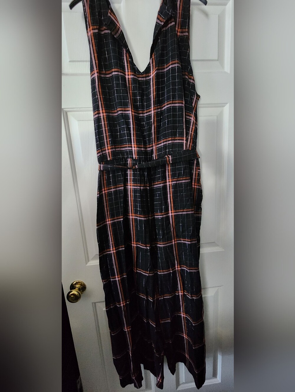 NWT Black Plaid V-Neck Jumpsuit